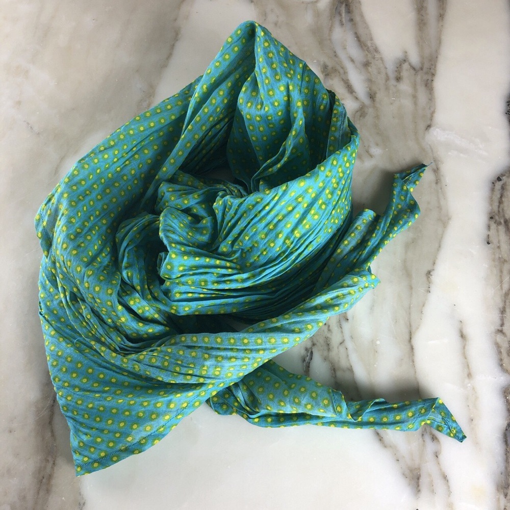 Teal/Turquoise Scarf with Yellow/Green Polka Dots
